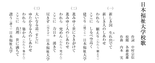 日本福祉大学校歌の歌詞