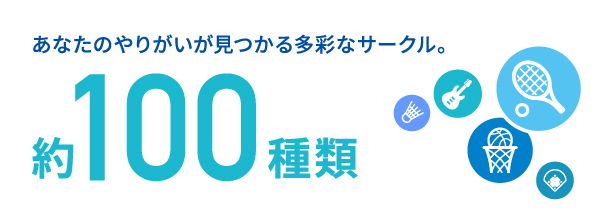 あなたのやりがいが見つかる多彩なサークル。約100種類