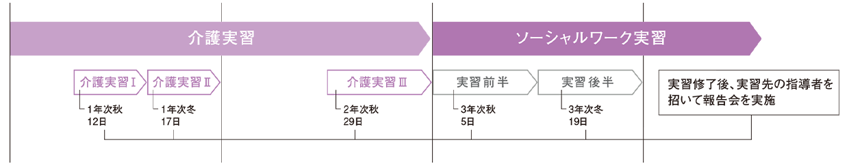 図：介護実習とソーシャルワーク実習の実習の流れ